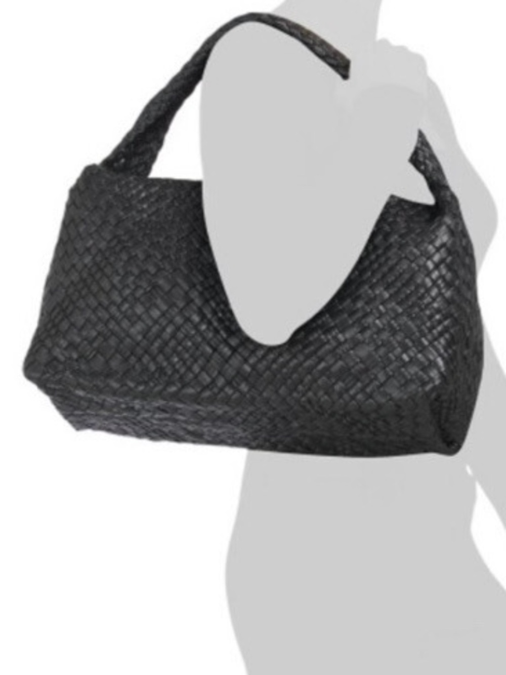 Falor Italy Handmade Black Woven Leather Large Shoulder Hobo Bag Magnetic Close - Picture 2 of 16